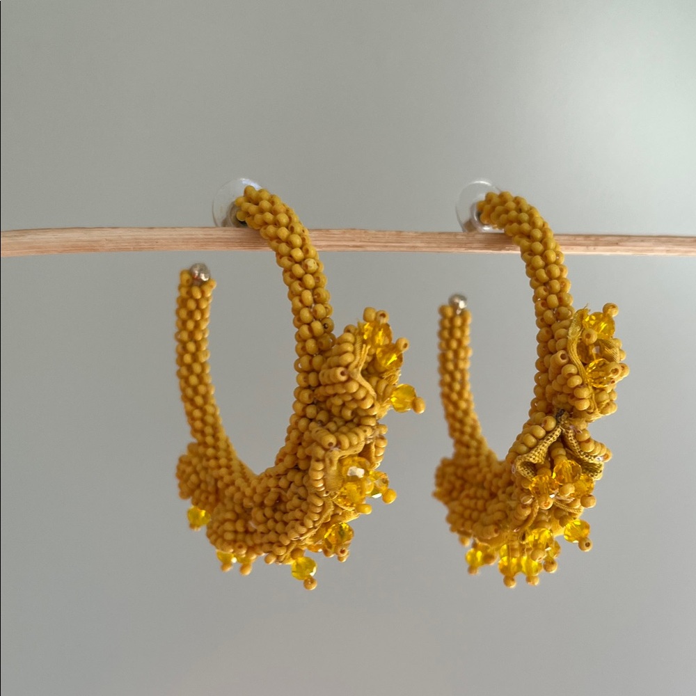 Yellow Beaded Hoop Earrings
